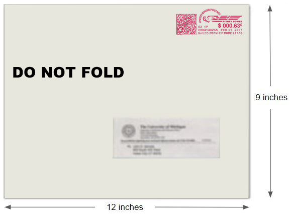 Diploma Envelope is 9 inches by 12 inches flat.