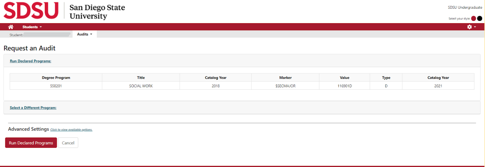 Request an Audit Screen.