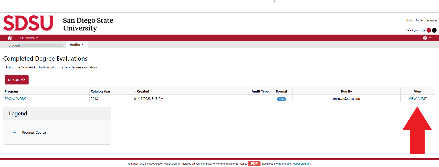 Arrow pointing to View Audit link.