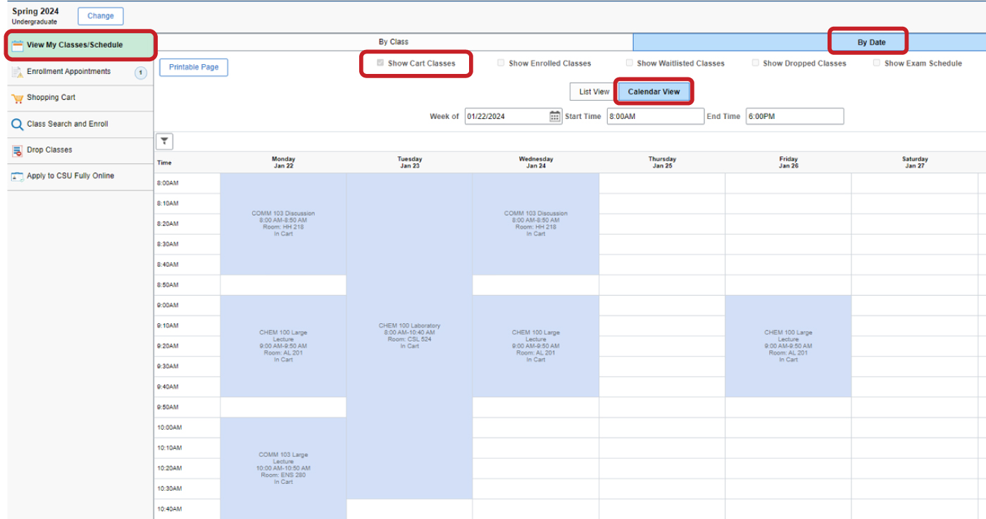 Calendar view